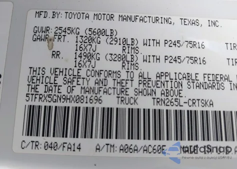 2017 Toyota Tacoma Sr из США, поврежденный, VIN 5TFRX5GN9HX081696